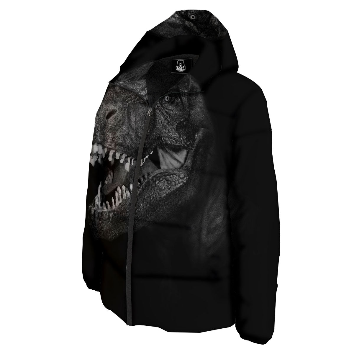 T-Rex Dinosaur White And Black Print Down Jacket-grizzshop