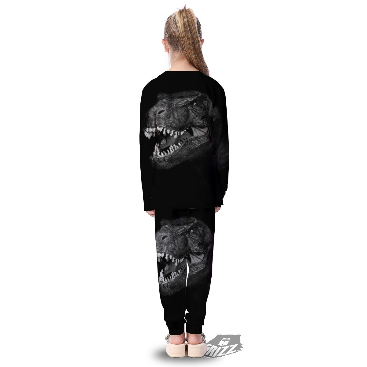 T-Rex Dinosaur White And Black Print Kid's Pajamas-grizzshop