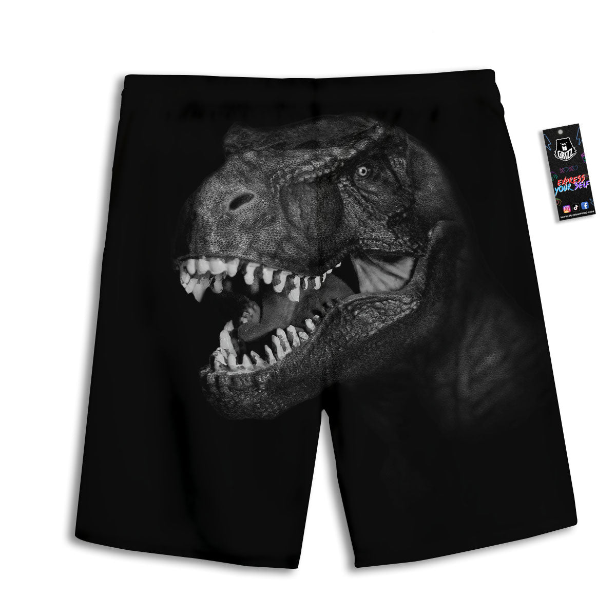T-Rex Dinosaur White And Black Print Men's Athletic Shorts
