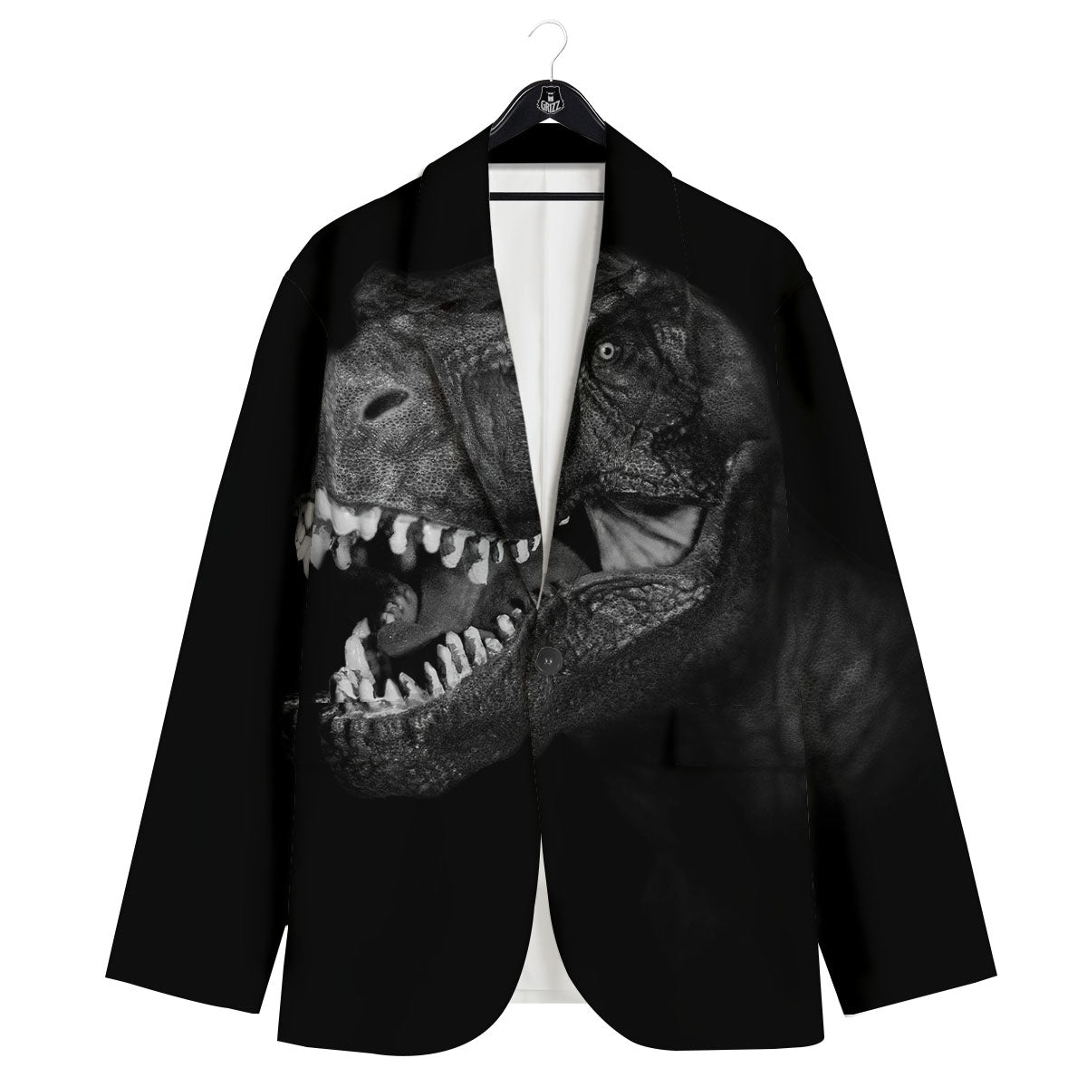 T-Rex Dinosaur White And Black Print Men's Sport Coat-grizzshop