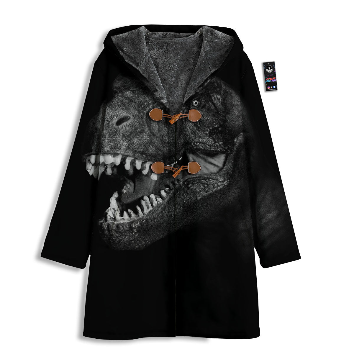 T-Rex Dinosaur White And Black Print Men's Windbreaker Jacket-grizzshop