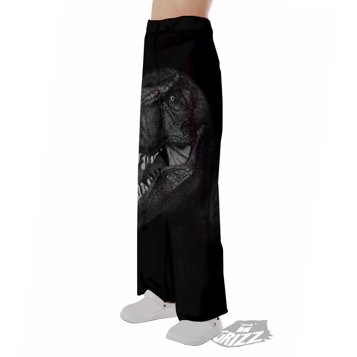 T-Rex Dinosaur White And Black Print Pajama Pants-grizzshop