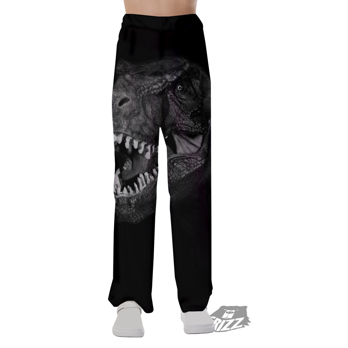 T-Rex Dinosaur White And Black Print Pajama Pants-grizzshop