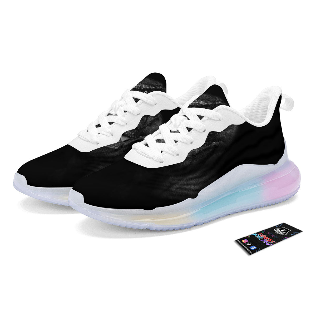 T-Rex Dinosaur White And Black Print Running Sneakers-grizzshop