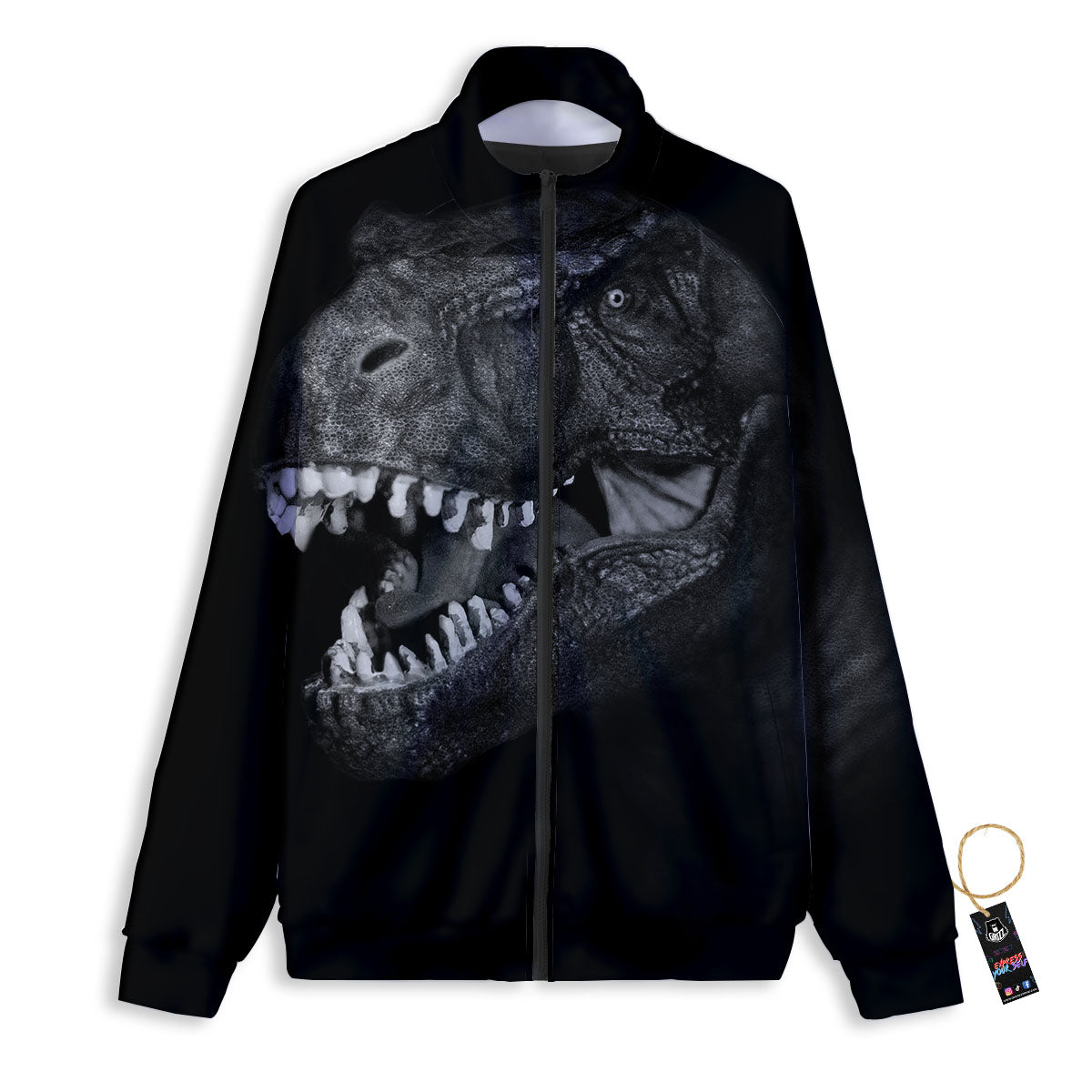 T-Rex Dinosaur White And Black Print Track Jacket-grizzshop