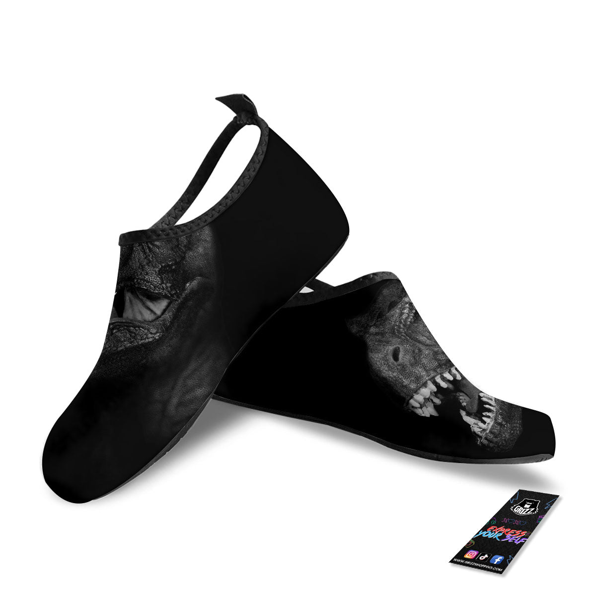 T-Rex Dinosaur White And Black Print Water Shoes-grizzshop