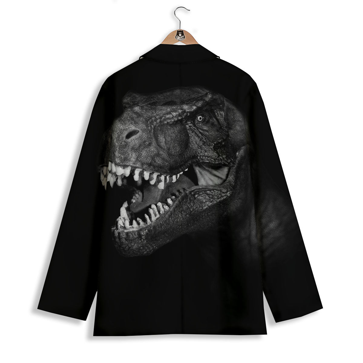 T-Rex Dinosaur White And Black Print Women's Blazer-grizzshop