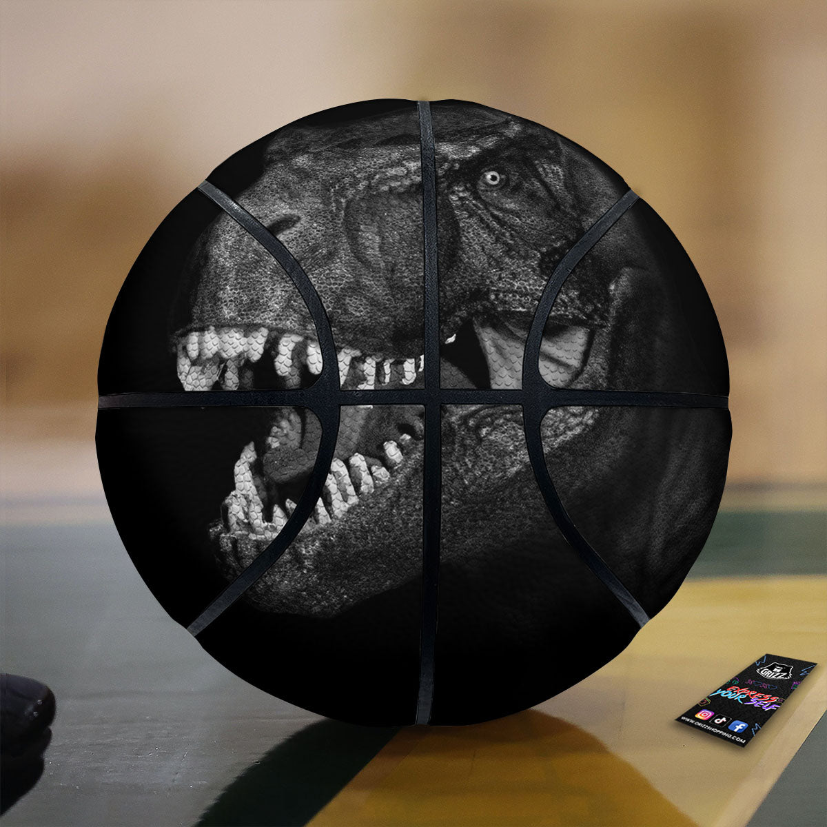 T-Rex Dinosaur White And Black Print Basketball