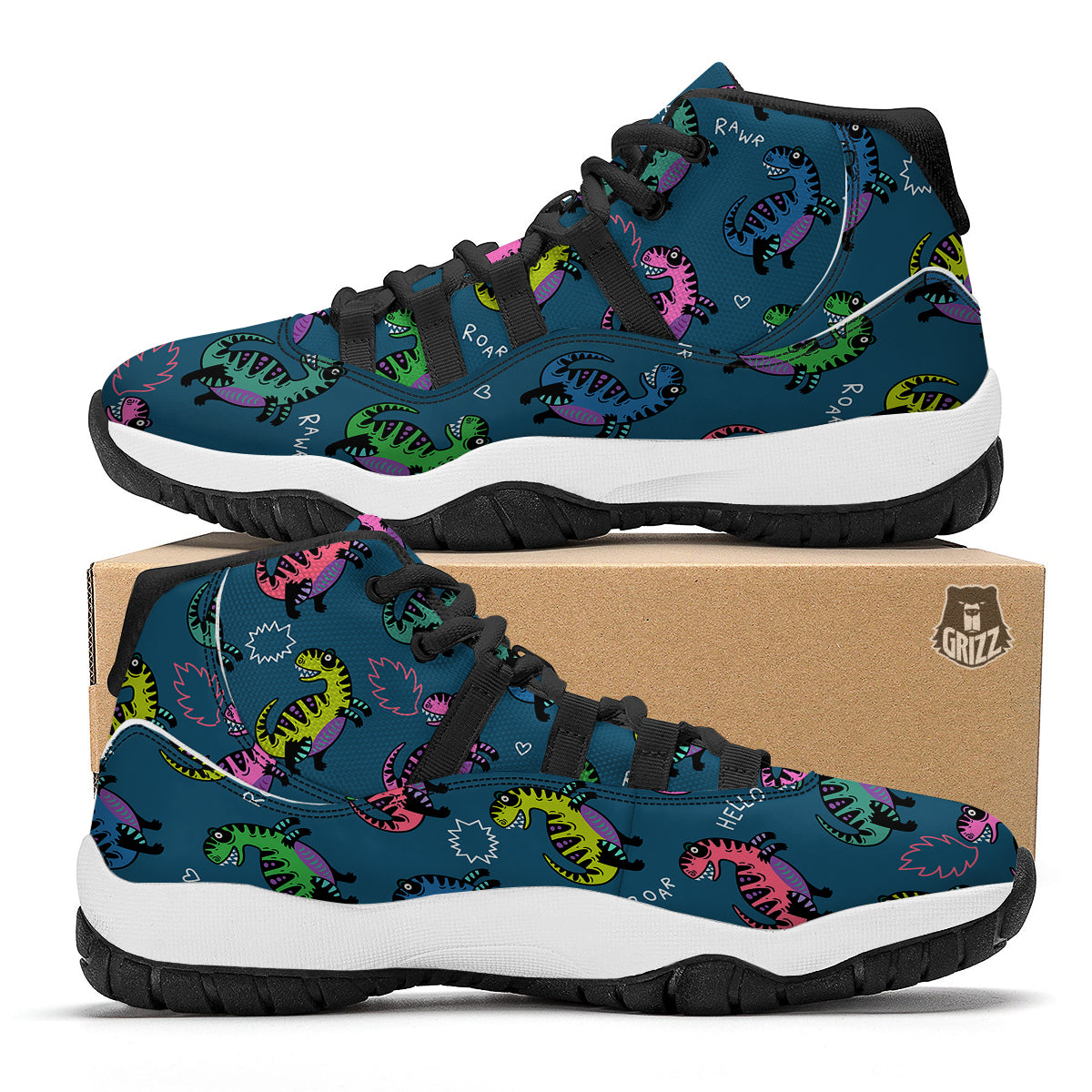 T rex Dinosaur Print Pattern Black Bball Shoes-grizzshop