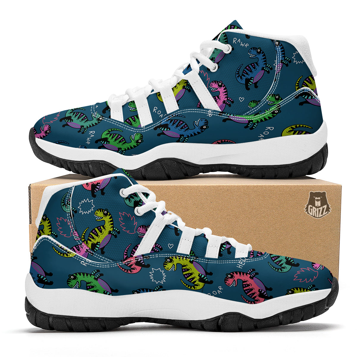 T rex Dinosaur Print Pattern White Bball Shoes-grizzshop