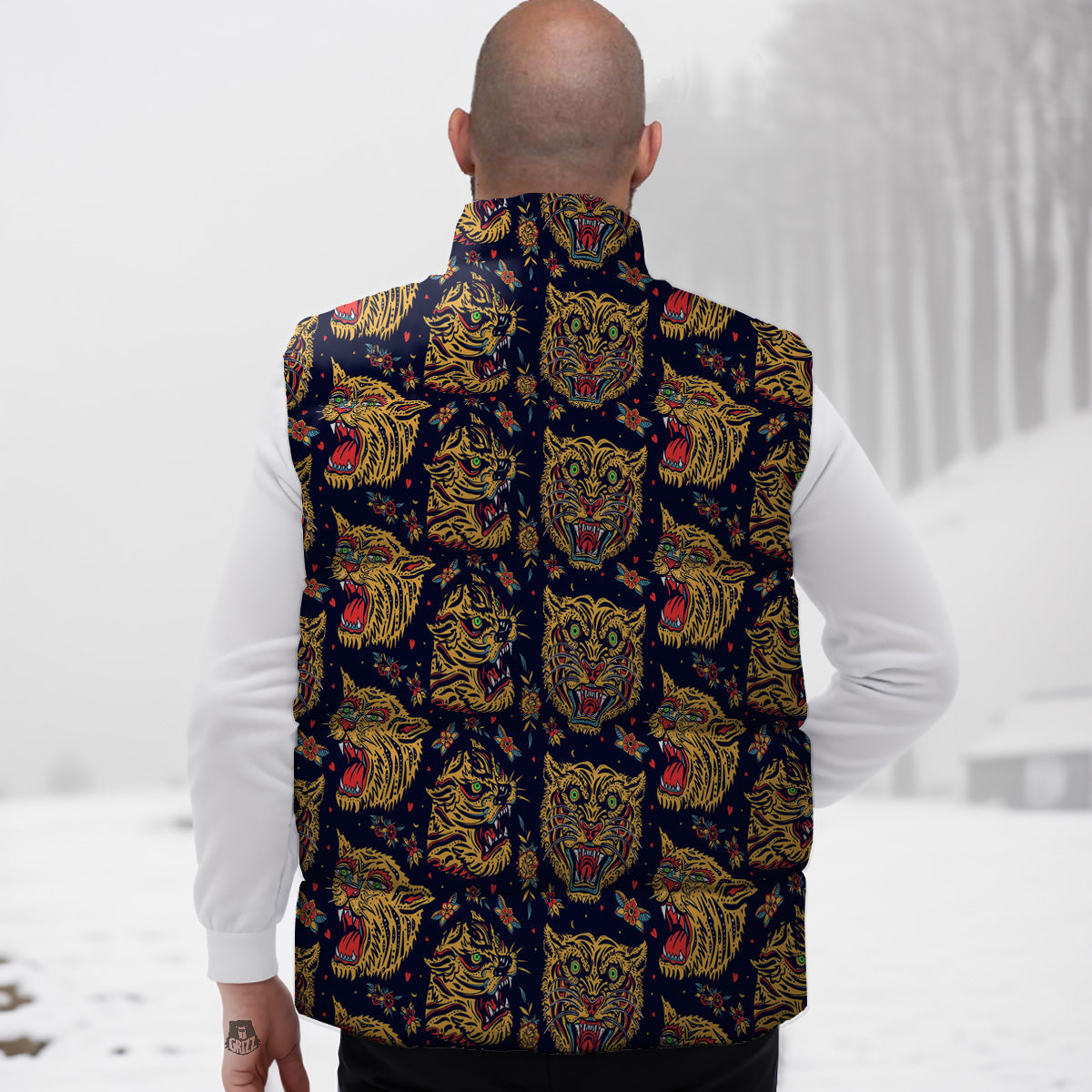 Taco Pattern Print Down Vest-grizzshop