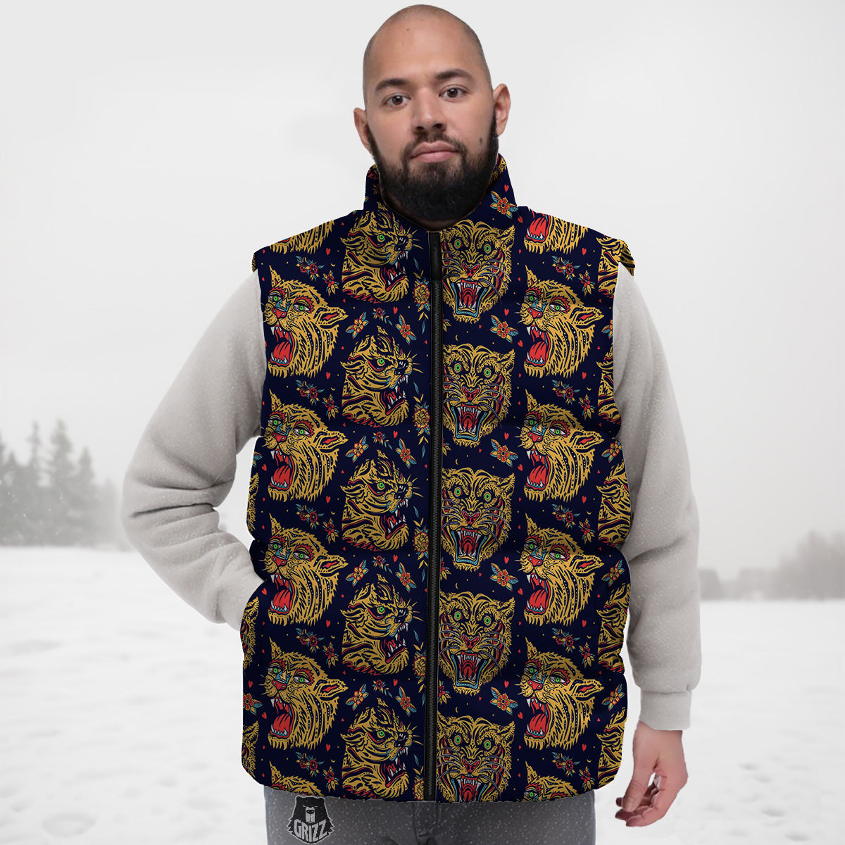 Taco Pattern Print Down Vest-grizzshop