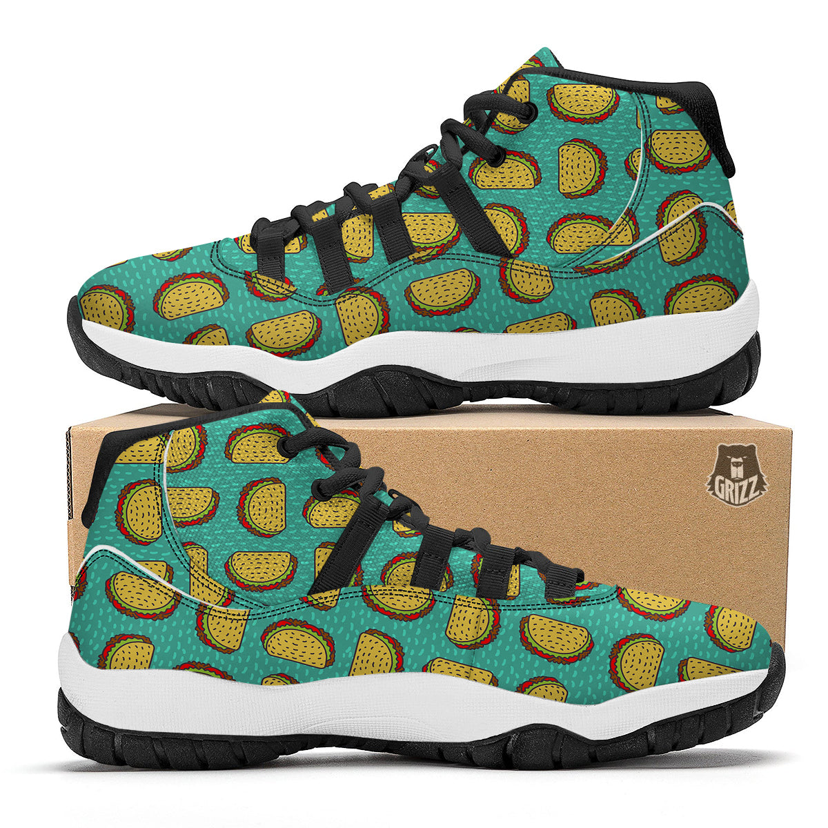 Taco Print Pattern Black Bball Shoes-grizzshop