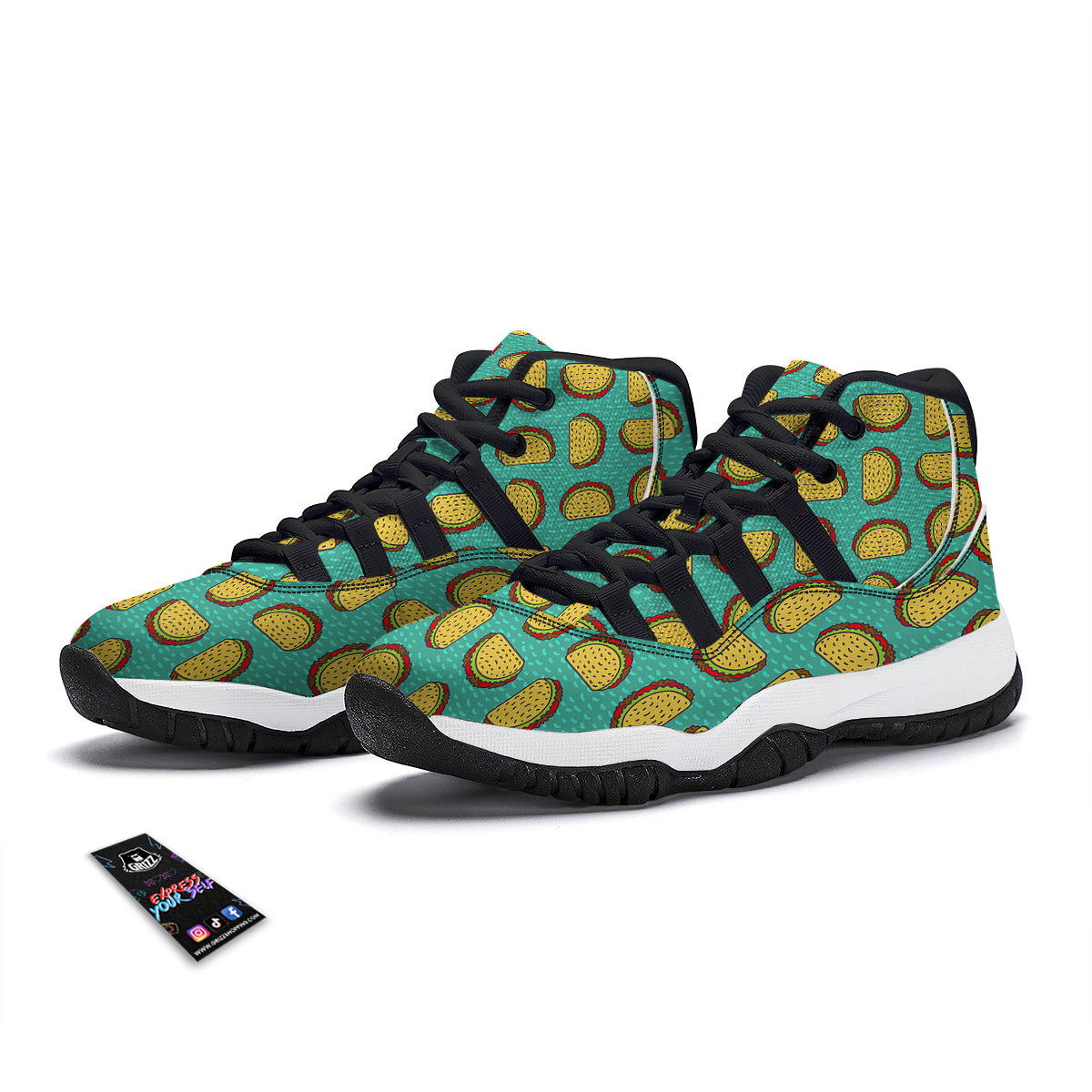 Taco Print Pattern Black Bball Shoes-grizzshop