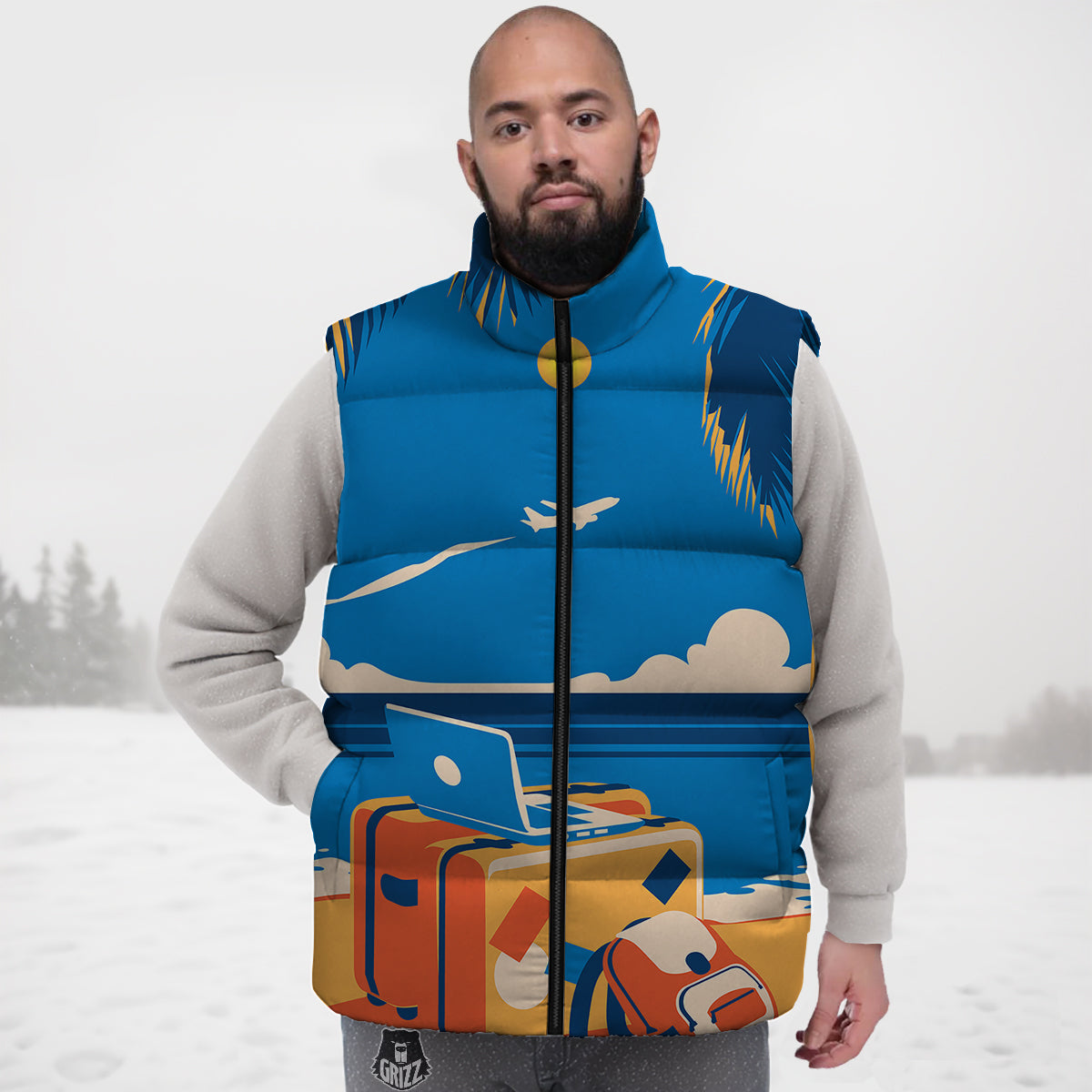 Taco Print Pattern Down Vest-grizzshop