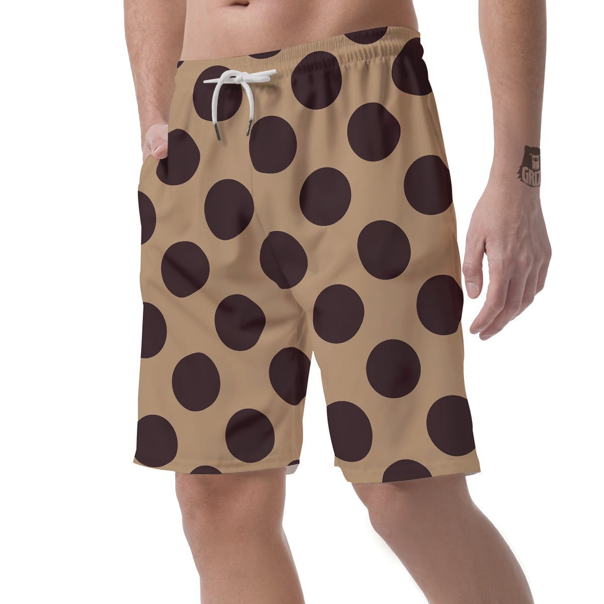 Tan And Black Polka Dot Men's Shorts-grizzshop