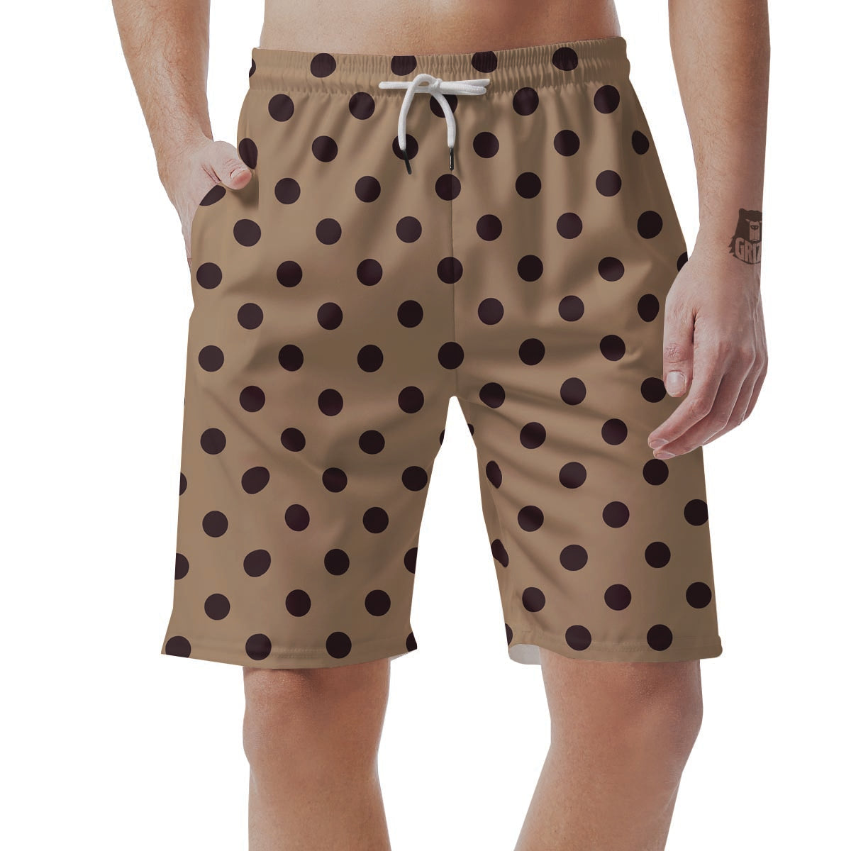 Tan And Black Tiny Polka Dot Men's Shorts-grizzshop