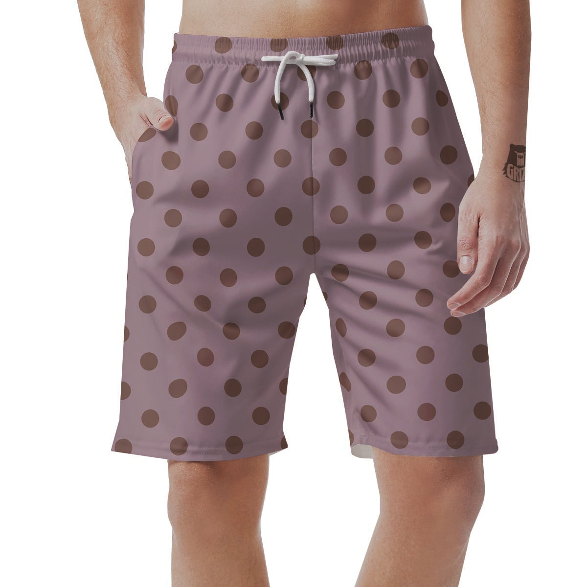 Tan And Brown Tiny Polka Dot Men's Shorts-grizzshop