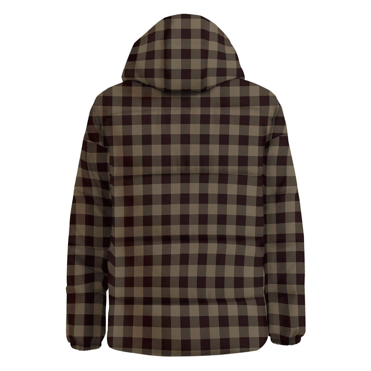 Tan Dark And Black Check Print Pattern Down Jacket-grizzshop