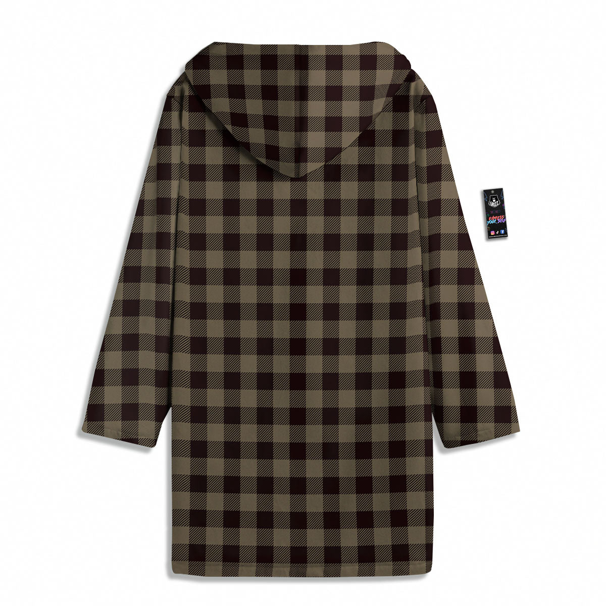 Tan Dark And Black Check Print Pattern Men's Windbreaker Jacket-grizzshop