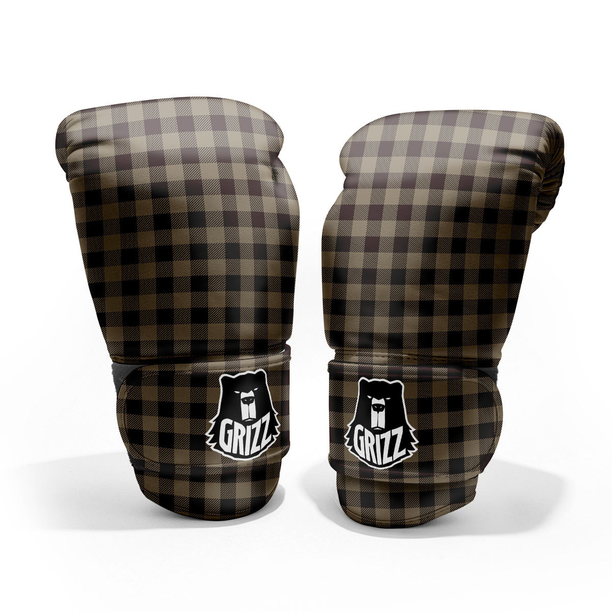 Tan Dark And Black Check Print Pattern Pro Boxing Glove