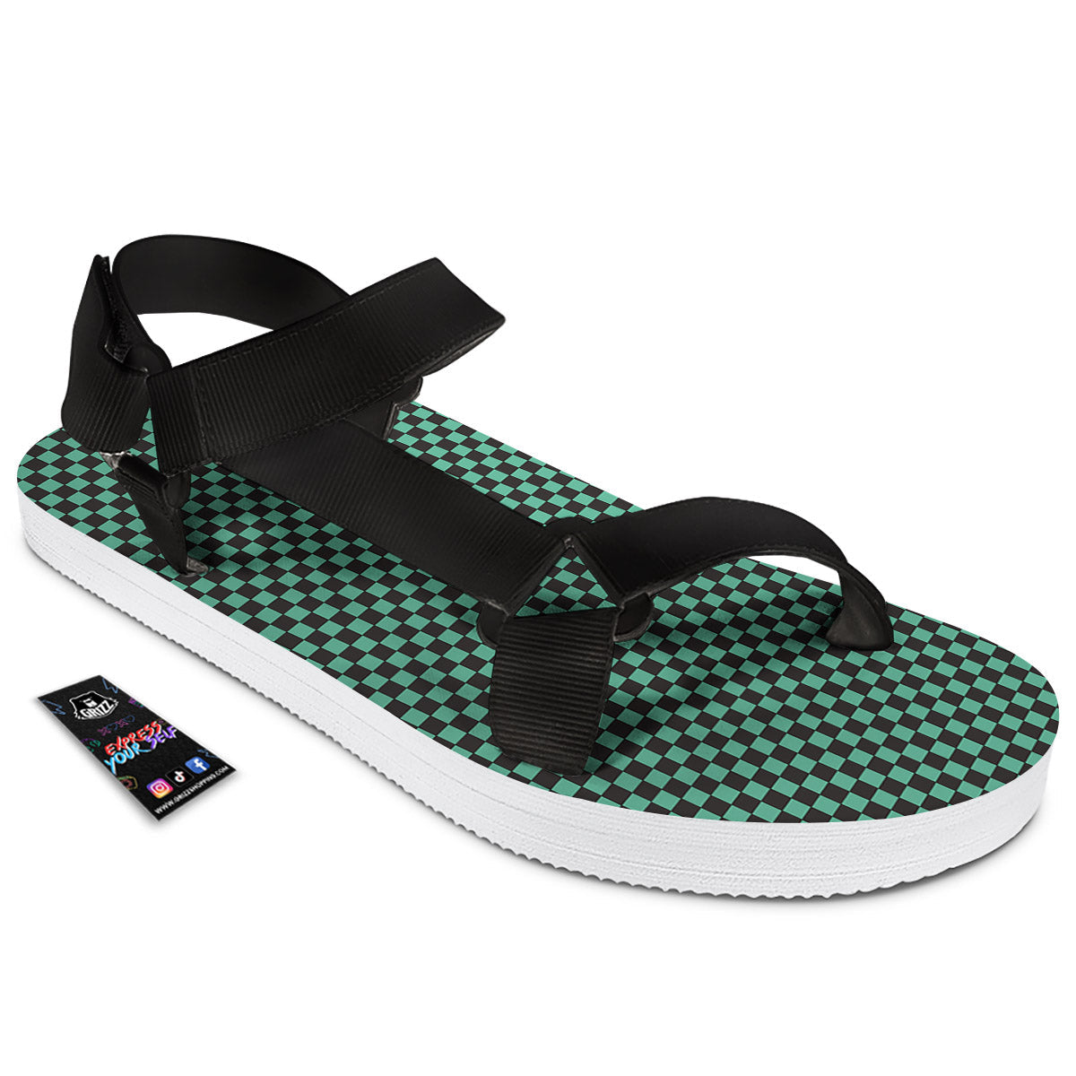 Tanjiro Print Pattern Black Open Toe Sandals-grizzshop