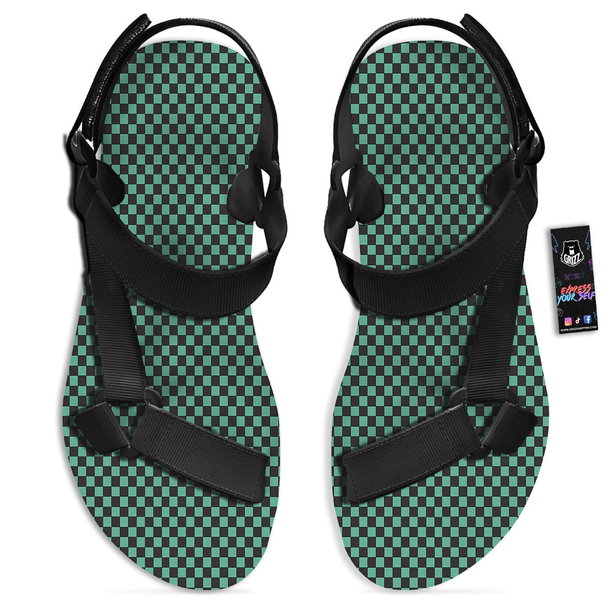 Tanjiro Print Pattern Black Open Toe Sandals-grizzshop