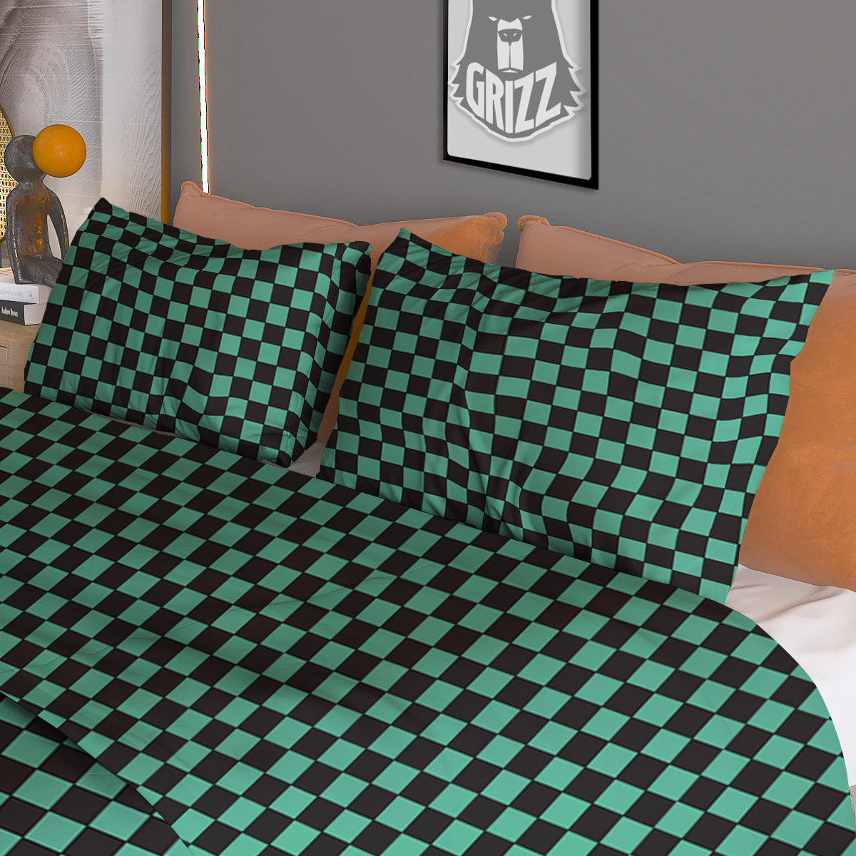 Tanjiro Print Pattern Duvet Cover Bedding Set-grizzshop