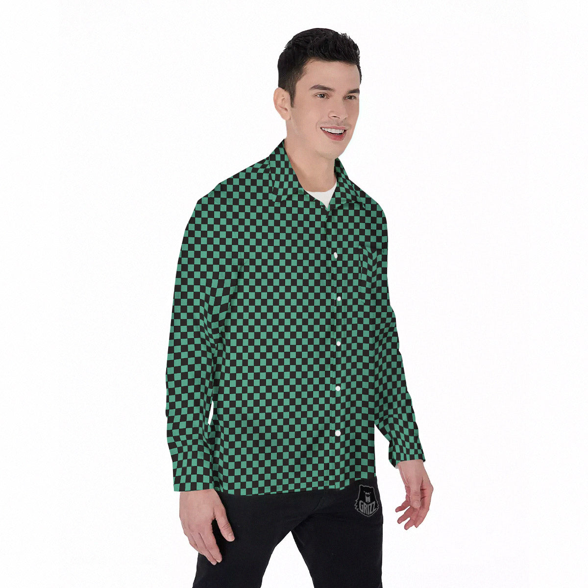 Tanjiro Print Pattern Men's Long Sleeve Shirts-grizzshop