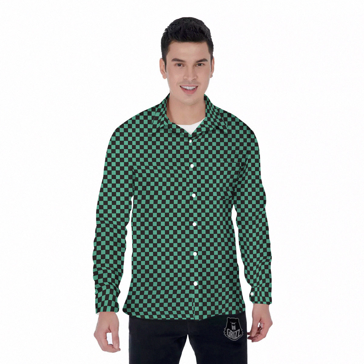 Tanjiro Print Pattern Men's Long Sleeve Shirts-grizzshop