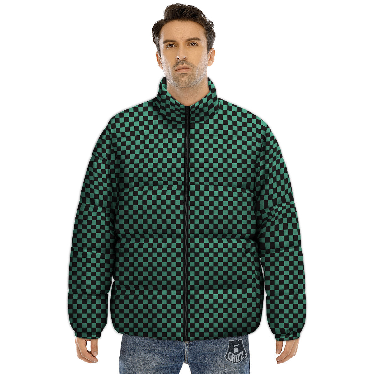 Tanjiro Print Pattern Puffer Jacket-grizzshop