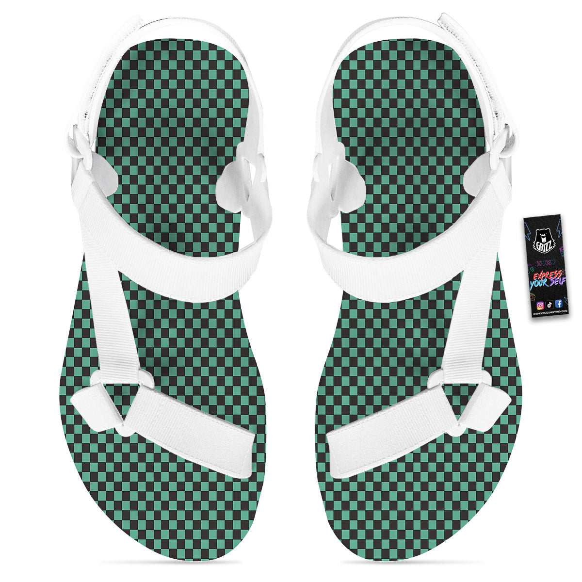 Tanjiro Print Pattern White Open Toe Sandals-grizzshop