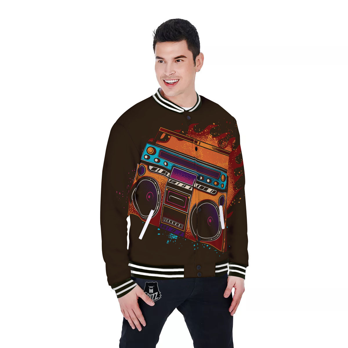 Tape Old Cassette Print Baseball Jacket-grizzshop