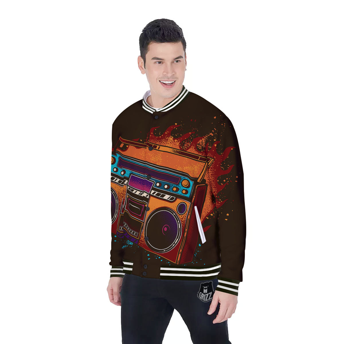Tape Old Cassette Print Baseball Jacket-grizzshop