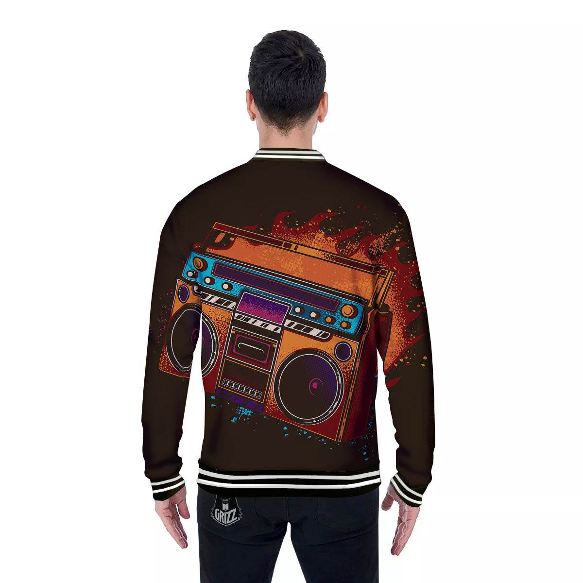 Tape Old Cassette Print Baseball Jacket-grizzshop