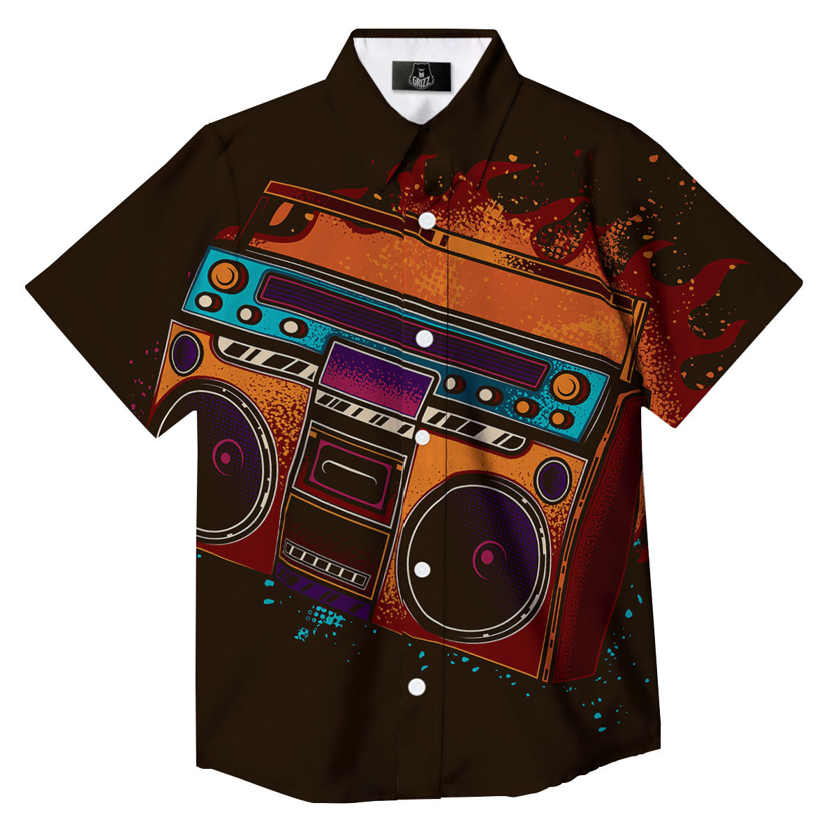 Tape Old Cassette Print Button Up Shirt-grizzshop