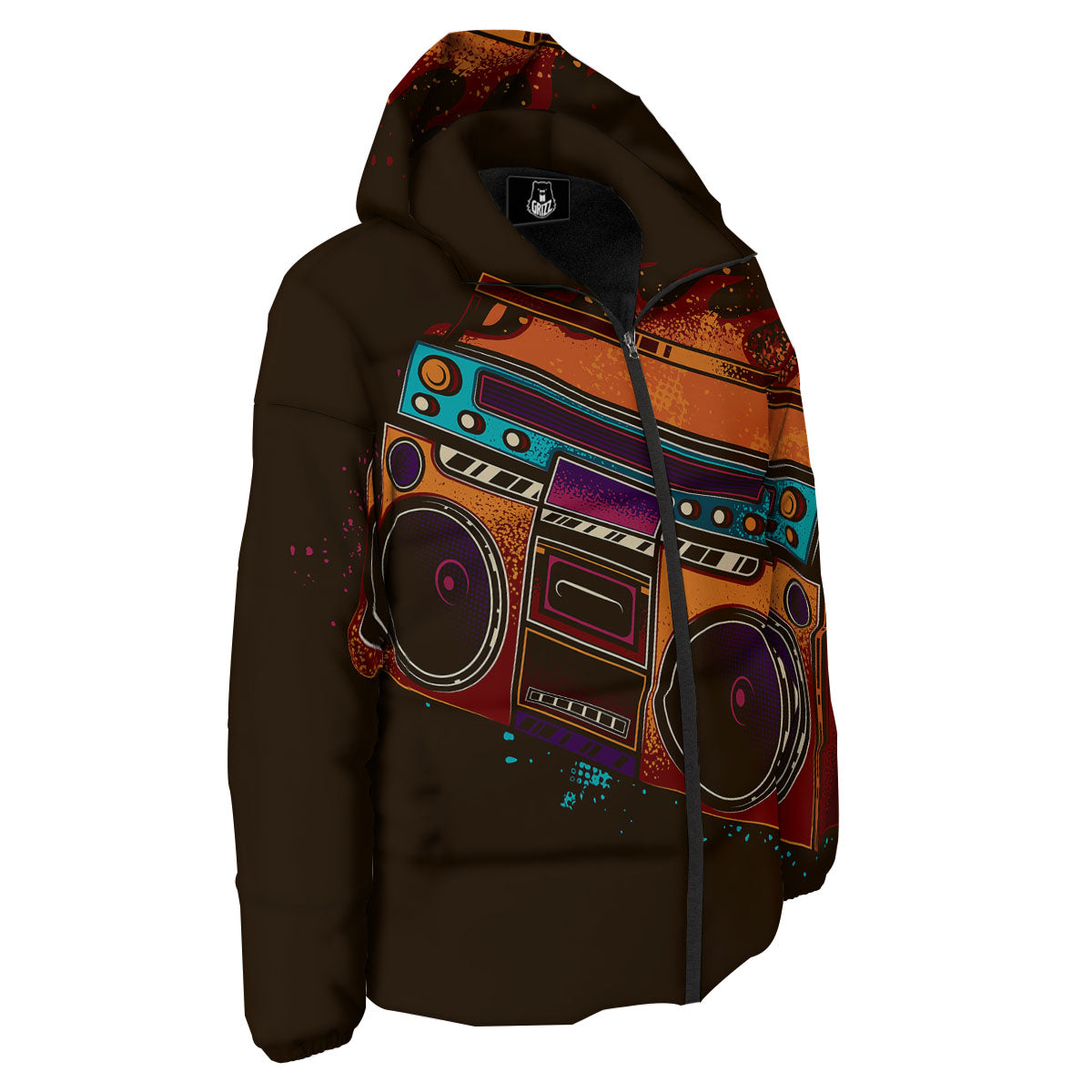 Tape Old Cassette Print Down Jacket-grizzshop