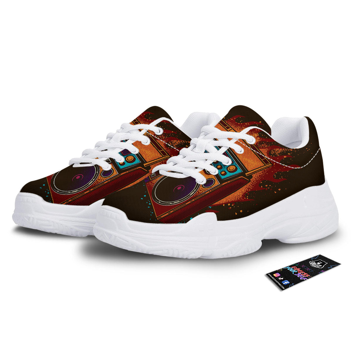 Tape Old Cassette Print White Chunky Shoes-grizzshop