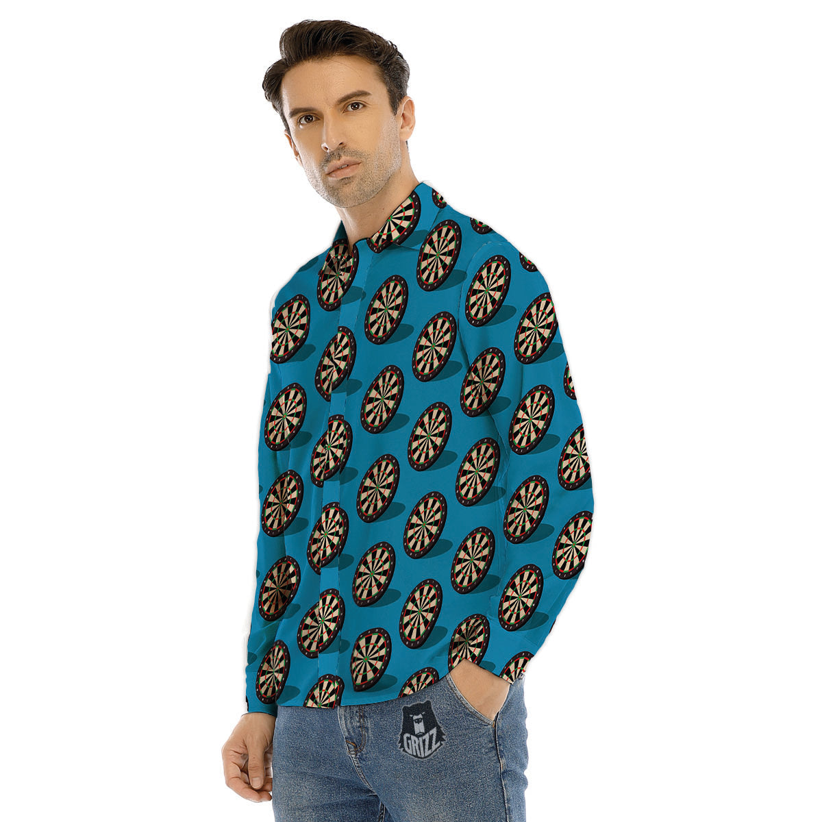 Target Blue Bullseye Print Pattern Men's Dress Shirts-grizzshop