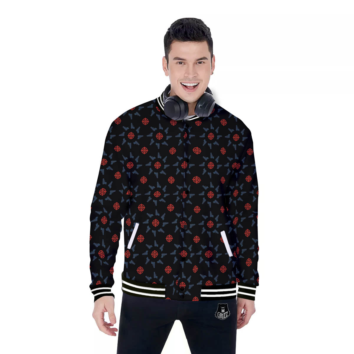 Target Bullseye Print Pattern Baseball Jacket-grizzshop