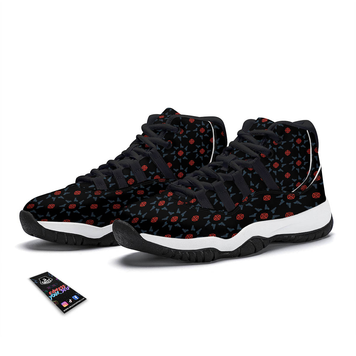 Target Bullseye Print Pattern Black Bball Shoes-grizzshop