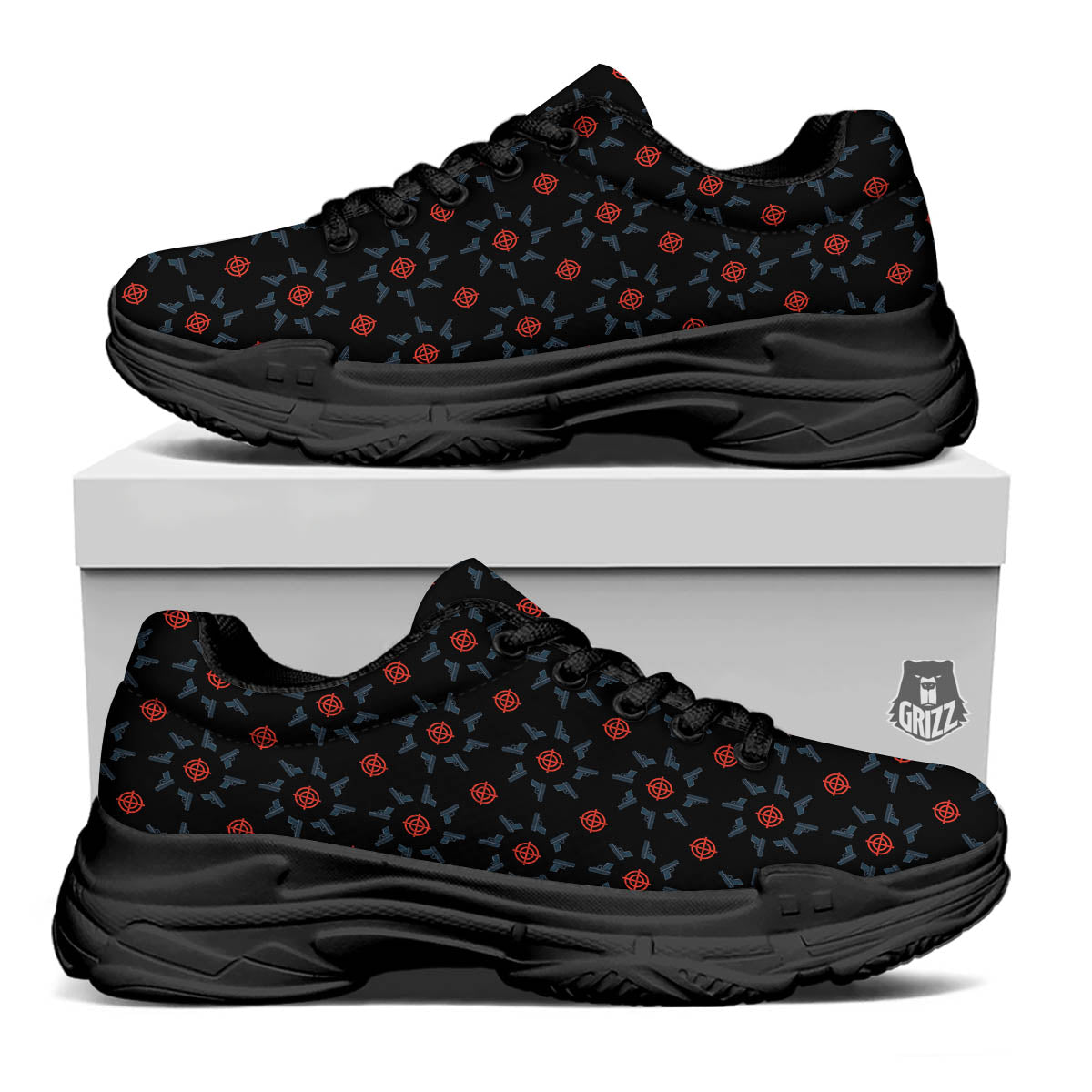Target Bullseye Print Pattern Black Chunky Shoes-grizzshop