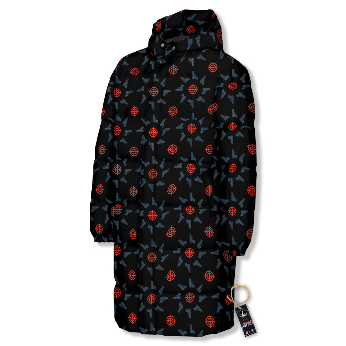Target Bullseye Print Pattern Long Down Jacket-grizzshop