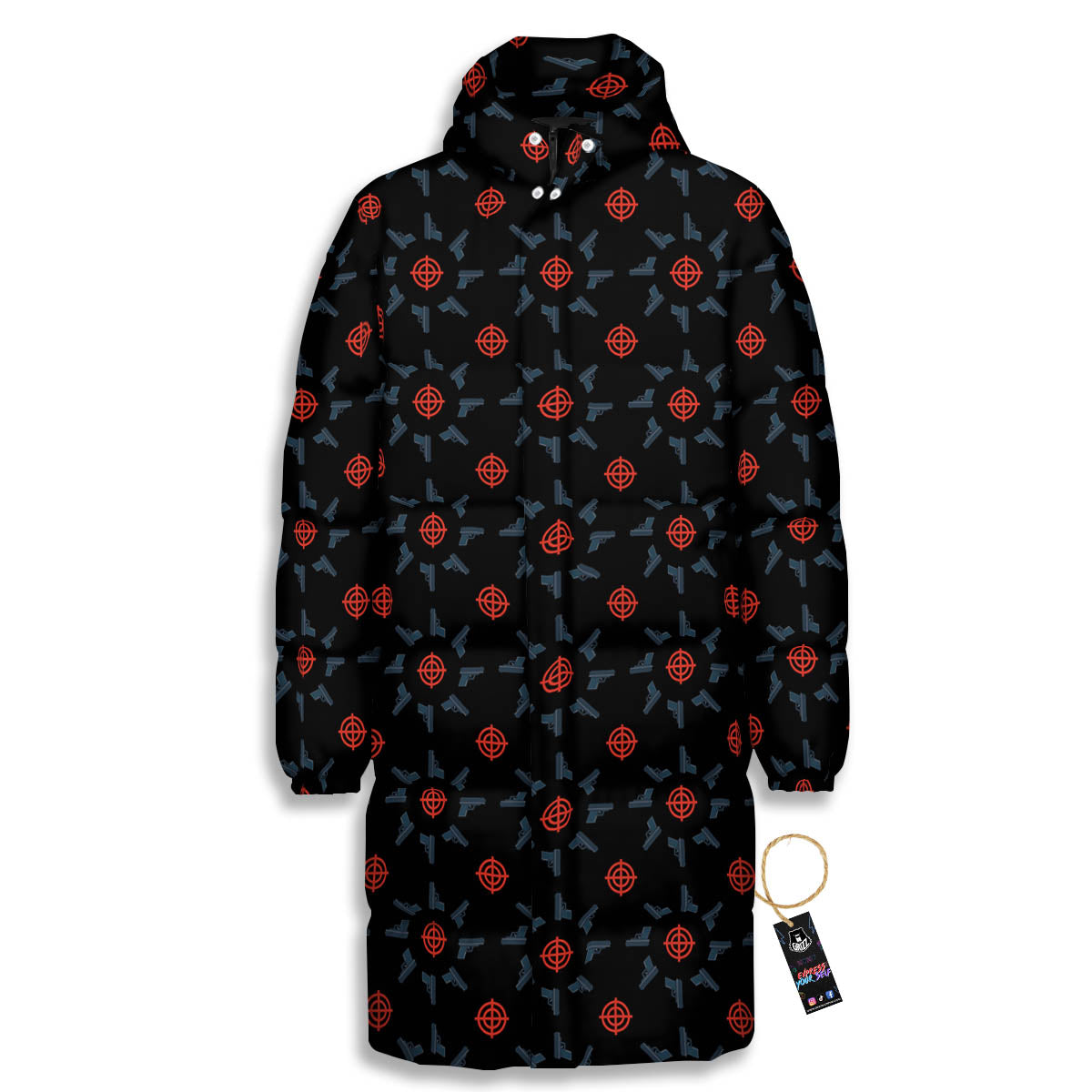 Target Bullseye Print Pattern Long Down Jacket-grizzshop