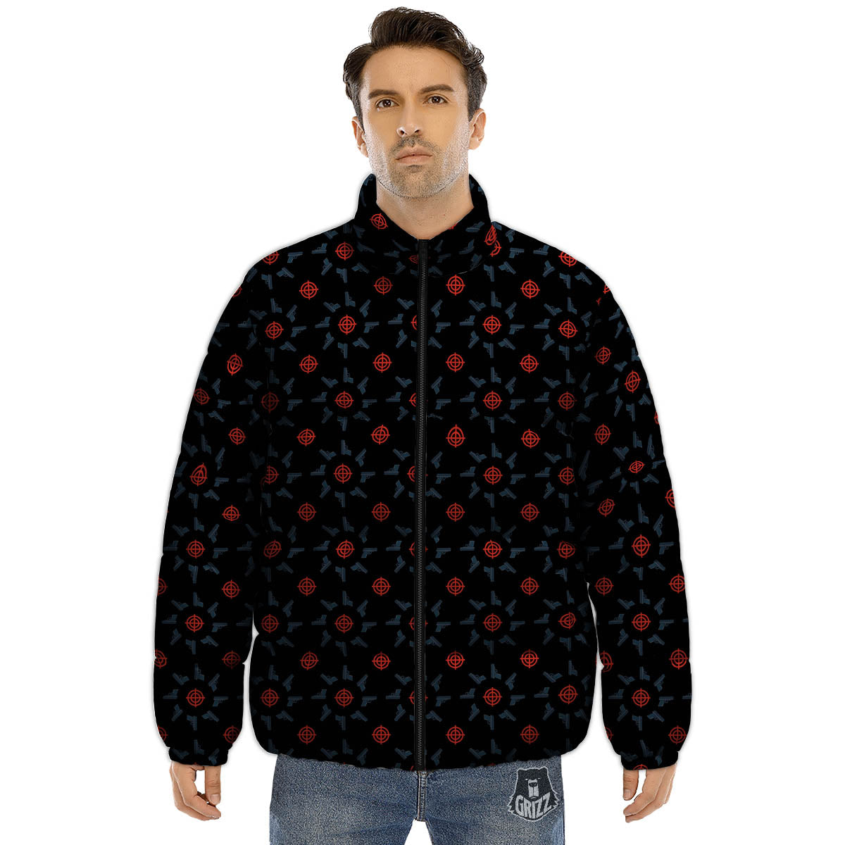 Target Bullseye Print Pattern Puffer Jacket-grizzshop
