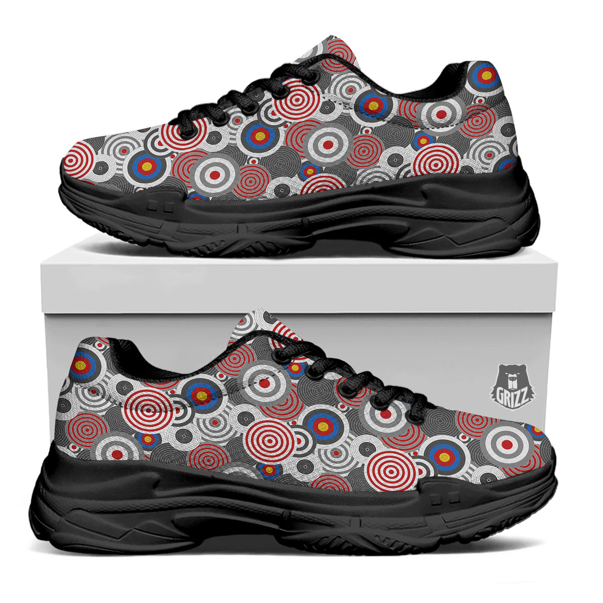 Target Darts Board Game Print Pattern Black Chunky Shoes-grizzshop