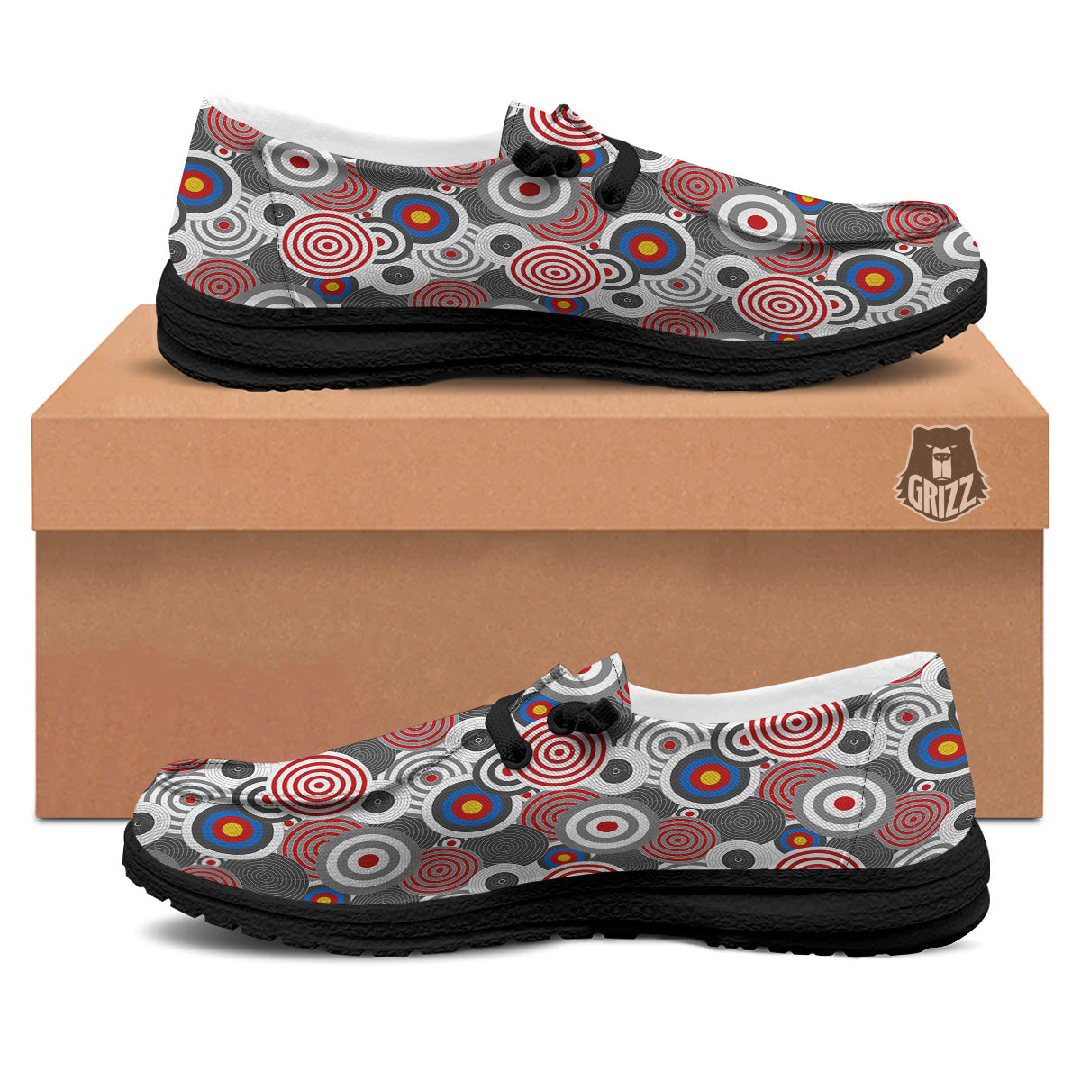 Target Darts Board Game Print Pattern Black Loafers-grizzshop