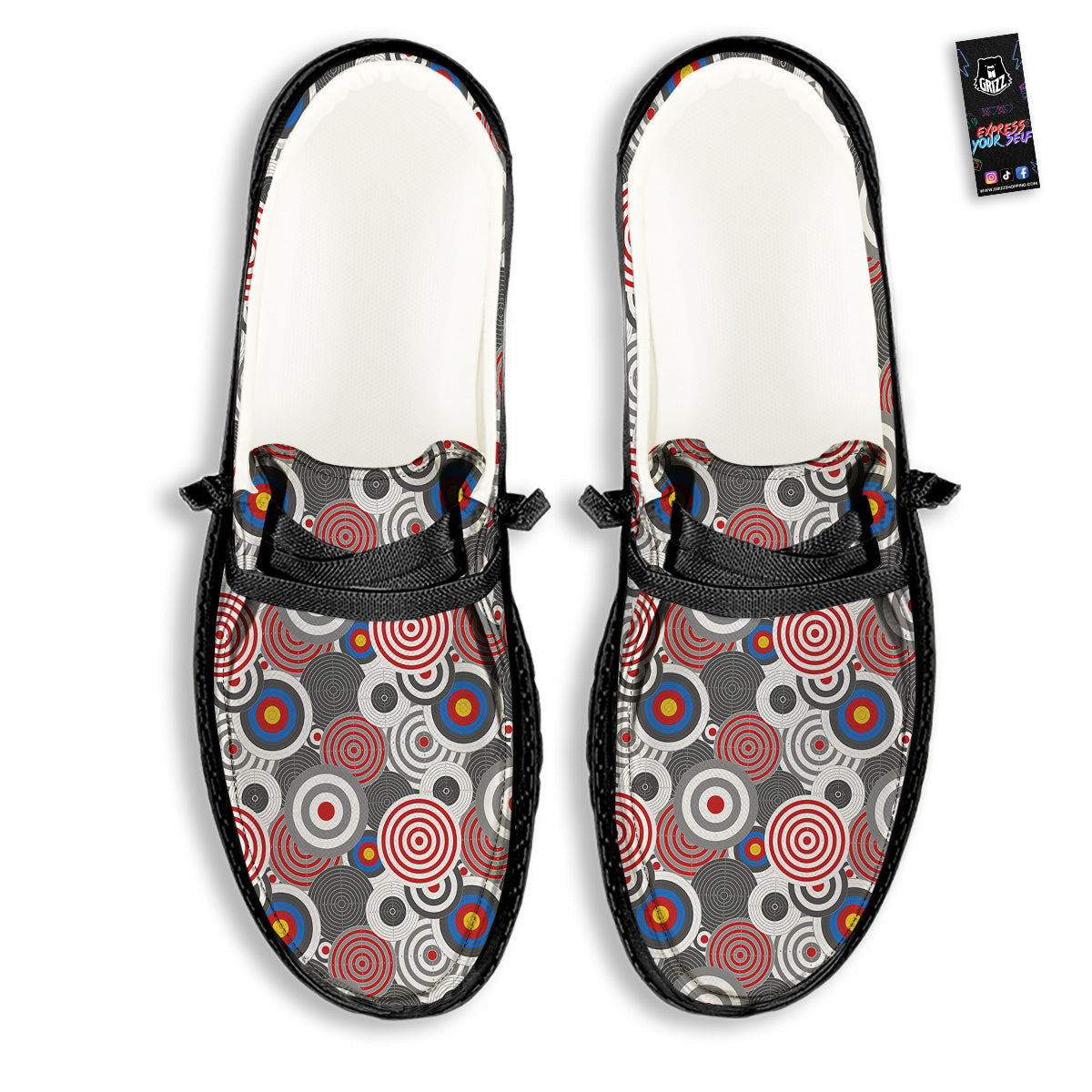 Target Darts Board Game Print Pattern Black Loafers-grizzshop