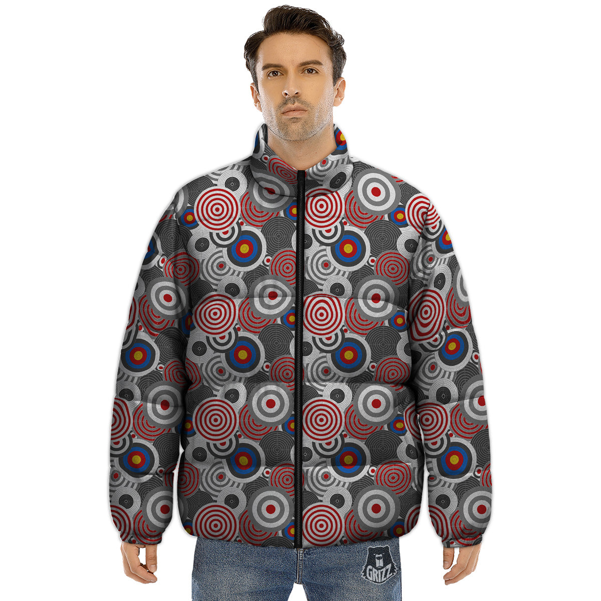 Target Darts Board Game Print Pattern Puffer Jacket-grizzshop
