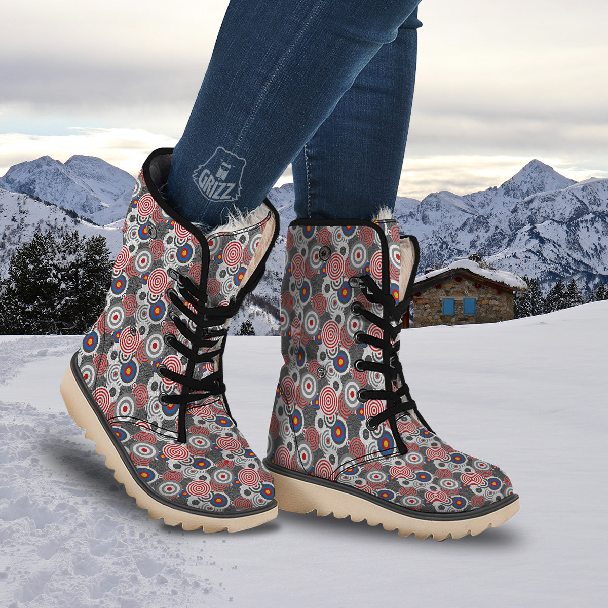 Target Darts Board Game Print Pattern Snow Boots-grizzshop